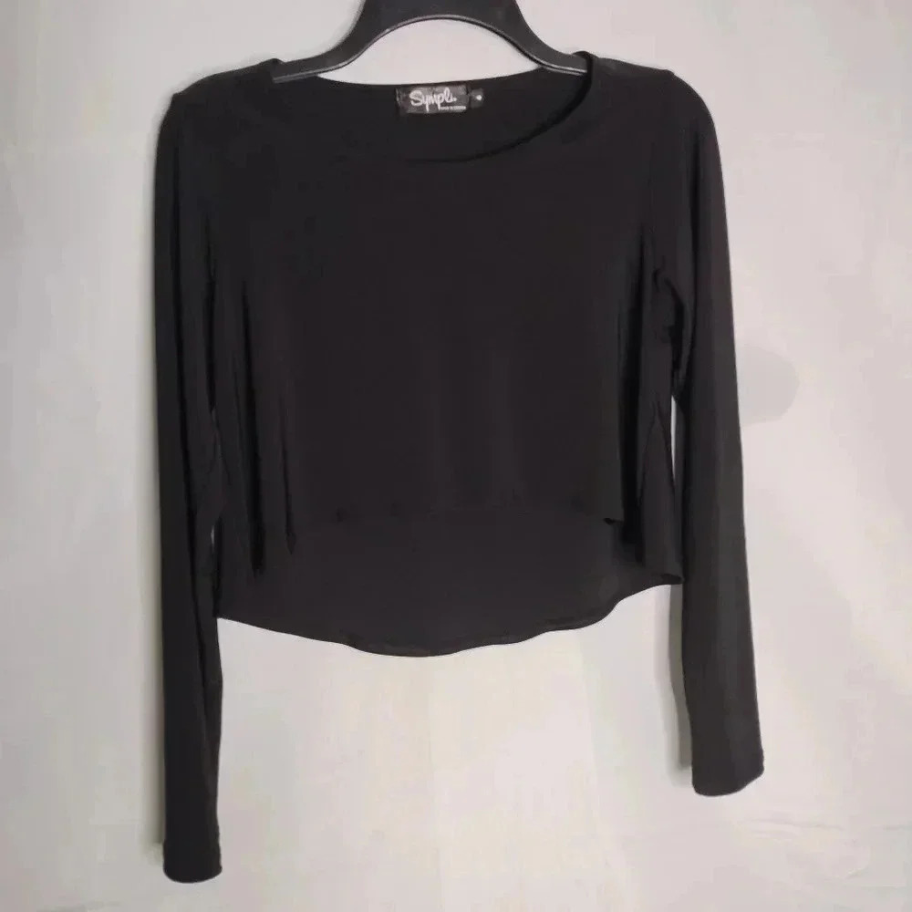 Sympli Womens Top  Black Long Sleeve Cropped Stretchy Shirt Size 6
